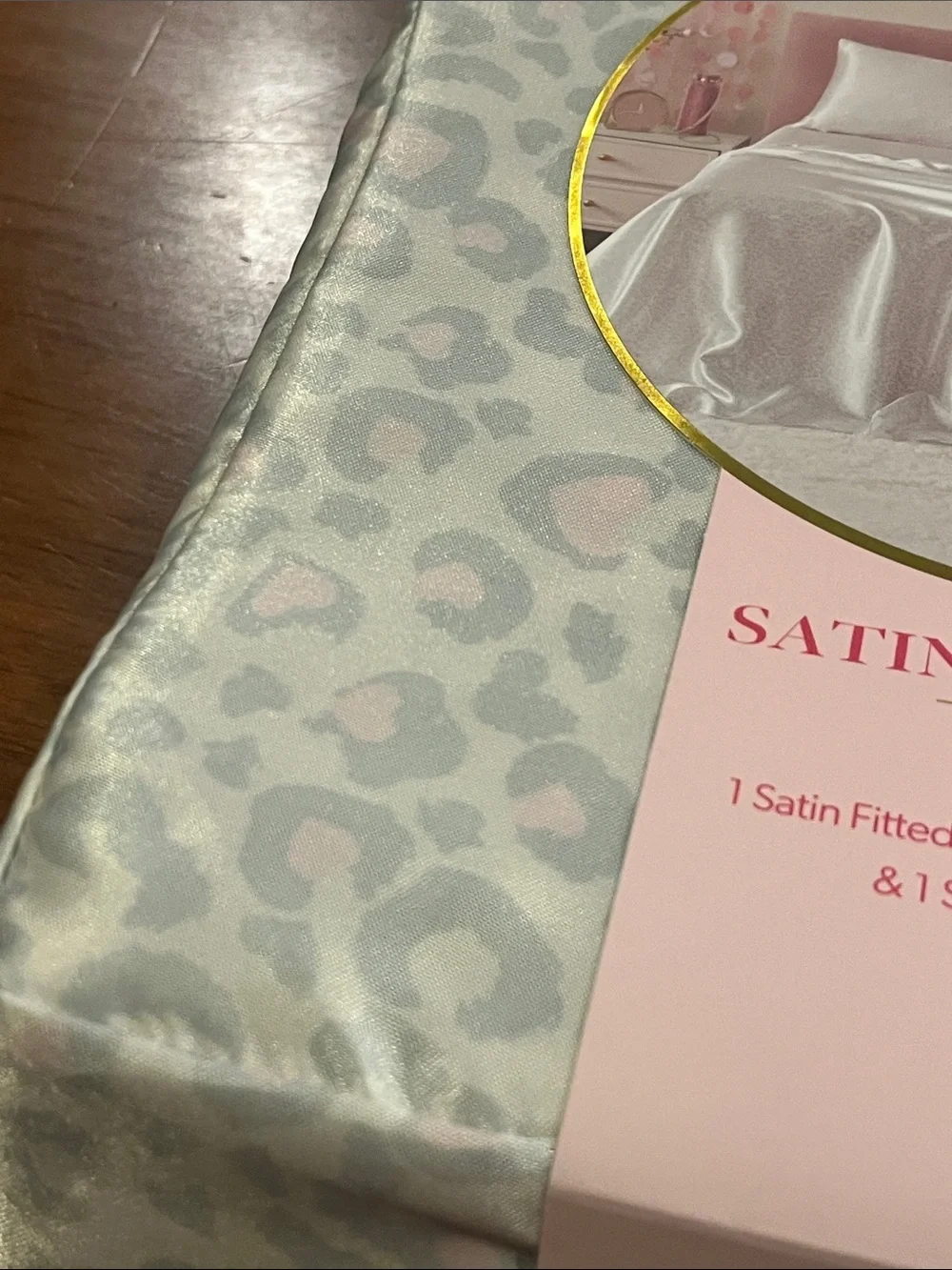 Paris Hilton Satin Sheet Set Twin new Flat, Fitted and 1 Pillowcase Leopard